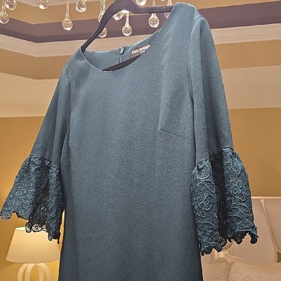 Karl Lagerfeld Blue Mini Dress with Lace Sleeves - Picture 3 of 11